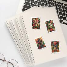 36PCS Vibrant Mexican Sugar Skull Stickers, Colorful Floral Cactus Feather Rainbow Decor Day Of The Dead Bright Folk Art Skull Portrait Cutout Set For Journals, Planners & Laptops - Stamp - View 5