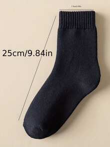 5 Pairs Random Color Women's Autumn/Winter Thermal Lined Thick Terry Mid-Calf Socks, Solid Color Warm Sleep Socks, 1/3 Pairs, 6/10 Pairs - Multicolor - View 4