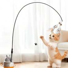 360° Rotating Automatic Cat Teaser Toy With Flexible Long Rod, Feather And Bell, Interactive Fishing Cat Toy For Play And Fun, Cute Pet Toy - Multicolor - View 9
