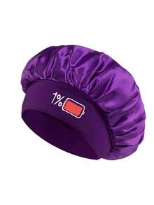 1/2/3pcs Printed Battery Power Pattern Satin Sleep Cap, Loose Elastic Band Hair Bonnet, Suitable For Hair Care, Daily Home Wear And Relaxation - Multicolor - View 20