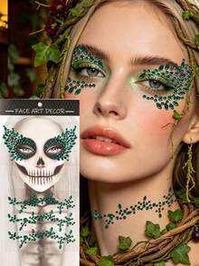 STARTTOOS Halloween Face Gem Stickers Easter Makeup Party - 3D Green Face, Neck, Chest Decorative Rhinestone Stickers DIY Holiday Party Gift Decoration Gem Stickers 1pc/Pack - Green - View 1