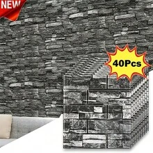 Thickened Waterproof 3D Self-Adhesive Wallpaper, Brick Pattern, 38cm X 35cm Wall Decor Sticker, Anti-Stain Anti-Collision, Suitable For Living Room, Kitchen And Bedroom Background, Multiple Colors Available - A - View 2