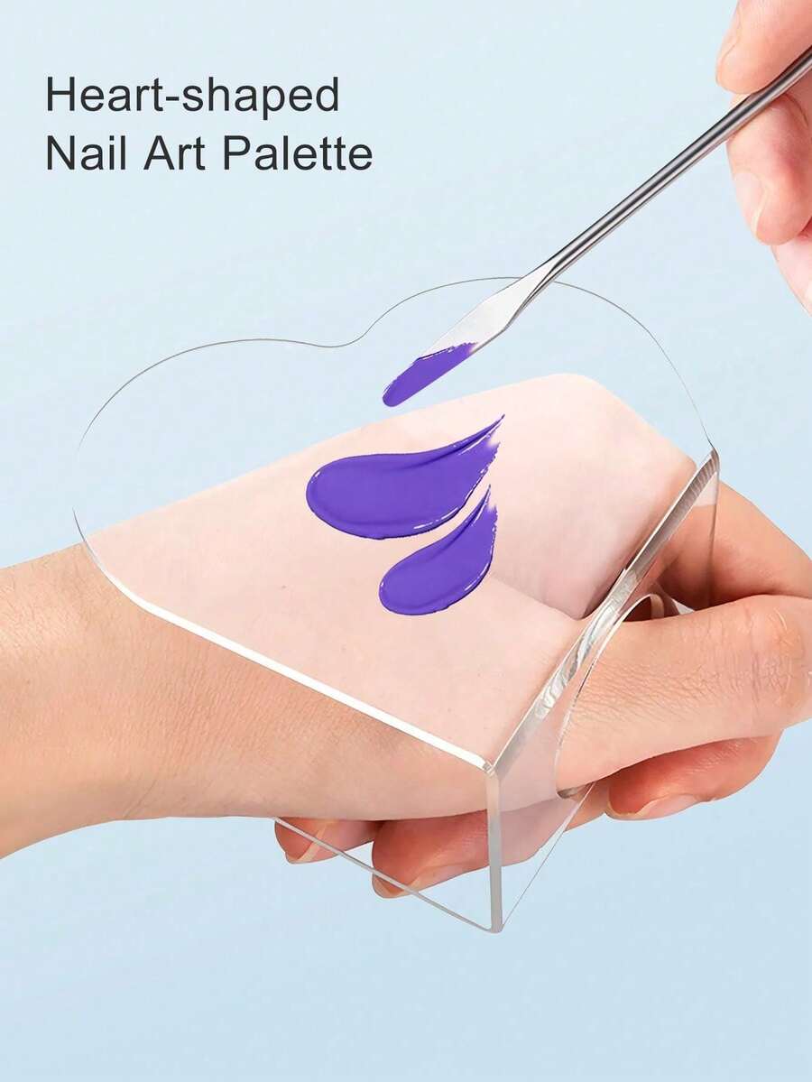 Beautizon Nailartlab 1pc Heart-Shaped Acrylic Nail Color Mixing Palette, Handheld Nail Beauty Color Mixing Tool, Reusable - Multicolor - View 1