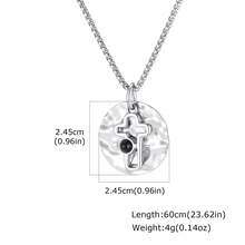 1pc Vintage Stainless Steel Hammered Hollow Cross Black Agate Pendant Necklace For Men, Jewelry, Personalized Daily Gift - PN2456 - View 5