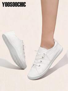 Women's Fashionable Soft & Comfortable Classic Lace-up Casual Sneakers - White - View 1