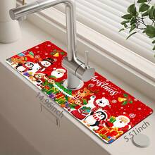 1pc Christmas Faucet, Snowman Pattern, Sink Faucet Absorbent Mat, Drainage Mat, Suitable For Kitchen, Bathroom Sink, Countertop, Drainage Mat, Diatomaceous Earth Material, Trimmable, Quick-Dry Mat - Multicolor - View 11