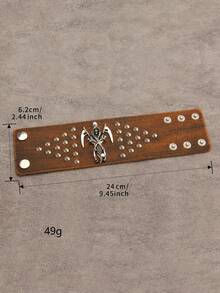 1pc Fashionable Personalized Hip Hop Punk Unisex PU Leather Bracelet, Street Dance Decor Wide Wristband With Double Knife, Hat, Skull Skeleton And Rivet Alloy Chain, Halloween Party Stage Performance Gift - Bracelet - View 11