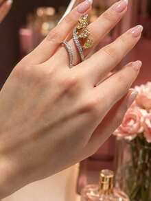 1pc New Water Drop Ring French Luxury High-End Wrap Ring Delicate Elegant Banquet Style Hand Accessory - Silver - View 1