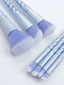 ronshadow 7pcs Full Set Of Blue Spiral Handle Makeup Brushes, Powder Brush, Angled Blush Brush, Foundation Brush, Multi-Specification Eye Shadow Brushes, Soft Bristles Skin-Friendly, Beginner Makeup Tools, Suitable For Daily Light Makeup And Date Looks - Multicolor - View 7