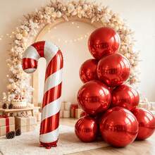 6pcs 32 Inch Red 4D Ball & Extra Large Candy Cane Christmas Party Decoration Balloon Toy Set - View 4
