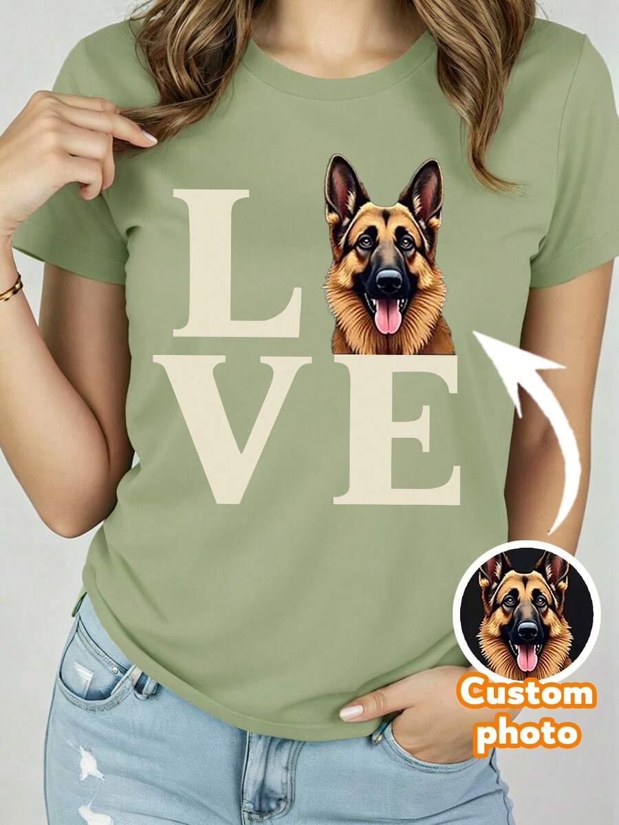 90s Retro Bootleg Style T-Shirt, Custom Pet Portrait For Cat & Dog, Pet Memorial Gift. Dog Mom & Cat Mom Top For Pet Lovers, 2026 Gift, Black Summer - Army Green - View 1
