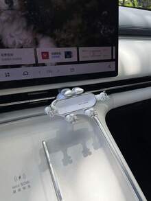 1pc Luxury Rhinestone Car Phone Holder, Air Vent Clip Mount, Cute Bow Cherry Star Flower Decor, Gravity Auto-Clamping Secure Grip, Creative Car Interior Decoration, Universal Car Navigation Bracket, Minimalist Premium Car Accessory - A - View 3