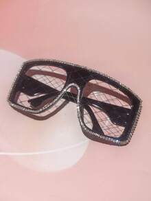 1pc Rhombus Glitter PC(Polycarbonate) Women's Rhinestone Trimmed Large Frame One-Piece Decorative Glasses Frame Hollow Mesh No Lens Party Photo Shoot Costume Accessory All Season - Multicolor - View 13