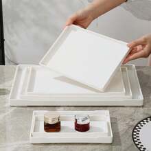 Rectangular Plastic Tray, Hotel Guest Room Water Cup Electric Kettle Tea Tray, Bathroom Toiletries Storage Tray - White - View 9