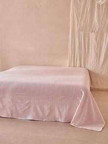 1pc Pink Jacquard Cationic Dyed Polyester Bed Sheet, Minimalist Fashion Vertical Stripe Textured Single Bed Sheet, Soft & Breathable, Machine Washable - Pink - View 1