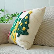 1pc Christmas Tree Chenille Embroidery Pillow Case, Christmas Holiday Decor Pillow Case, Canvas Chenille Embroidery Pillow Case, Suitable For Sofa, Bedroom And Living Room, Pillow Insert Not Included - Multicolor - View 5