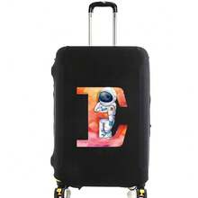 Elastic Luggage Cover, Cute Astronaut Galaxy Initial Print, Black Scratch-Resistant Luggage Protector, Travel Accessory, Luggage Not Included - Black - View 15