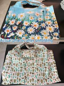 1件女款托特包，2D創意動物圖案，花卉印花，大容量，極簡設計，百搭風格，通勤、旅行、購物，方便開合設計，多功能，適合各種場合，經典，易於清潔，易於搭配 - 彩色 - 查看 12