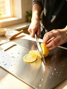 2PCS/1pc Titanium Cutting Boards For Kitchen, Stainless Steel Cutting Board Set For Meat Fruit And Vegetable - Silver - View 7