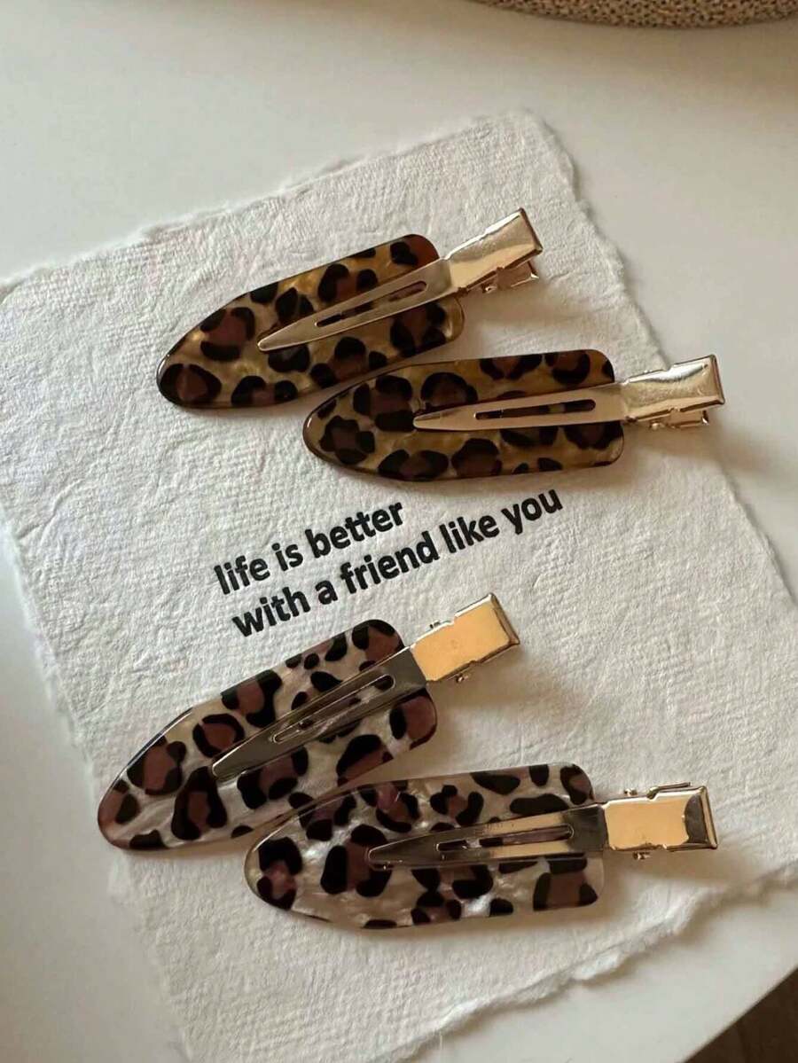 4/2/1pc Elegant Versatile Women's Leopard Print Hair Clips, Fashion All-Purpose Crocodile Clips For Side Bangs/Loose Hair, Christmas Hair Accessories - Multicolor - View 1