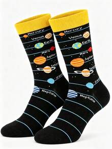 1/3/5 Pairs Cartoon Planet Autumn/Winter Simple Men's Mid-Calf Socks, Best Gift For Boyfriend And Girlfriend, Halloween And Christmas - Multicolor - View 8