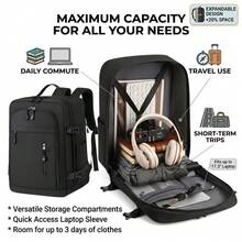 Reiserucksack 24L Handgepäckgröße wasserabweisend Laptopfach Business Tagesrucksack für Damen Herren Flug Pendeln leicht robust täglicher Gebrauch - Schwarz - Übersicht 2