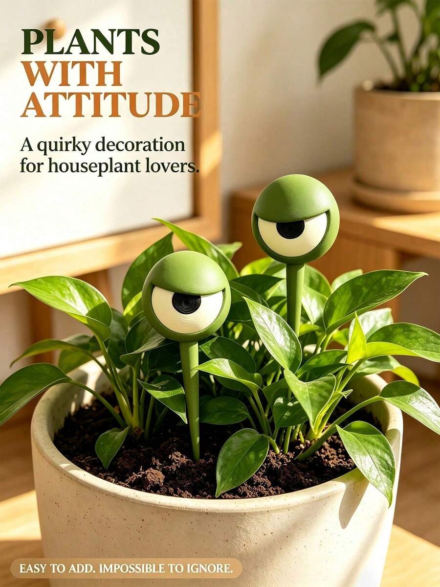 Funny Angry Face Potted Plant Eyes Decor, 3D Garden Miniature Ornament, 3D Plant Stake, Fun Flower Pot Decoration, Perfect Christmas New Year Gift - Multiple Styles - View 1