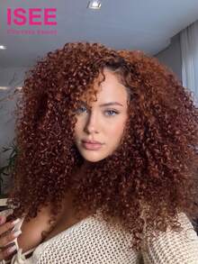 ISEE Hair S33 Reddish Brown Color Kinky Curly Half Wig Human Hair 14-28 Inch 180% Density Defined Curls Full & Bouncy Protective Style Adjustable Straps Natural Texture Daily Wear - S33 - View 2