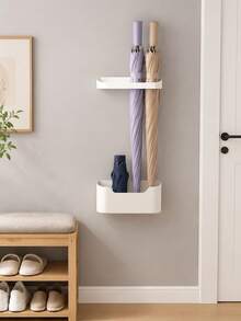 Set 2 buah tempat payung dinding dengan nampan tetesan, rak penyimpanan payung gagang panjang dan lipat, cocok untuk kantor dan pintu masuk rumah - MultiWarna - View 4