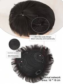 Men's Natural-Looking Synthetic Hairpiece - Breathable, Fluffy, Covers Grey Hair - Suitable For Daily And Sports Occasions - Black - View 3