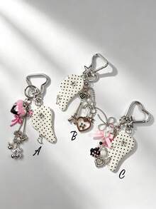 1pc Fashion Polka Dot Wing Beaded Chain Pendant Bag Charm Keychain Accessory, Suitable For Women's Shoulder Bag, Tote Bag, Keychain - Multicolor - View 2