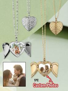 Kalung Foto Sayap Malaikat Berbentuk Hati Kustom, Kalung Foto Ukir Personalisasi, Hadiah Perhiasan Kustom untuk Pria dan Wanita, Perhiasan Unik, Ulang Tahun, Hadiah Peringatan - MultiWarna - View 1