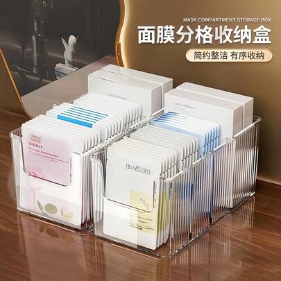 Transparent Acrylic Style Divided Storage Organizer Box, Mask Partition Display Box, Can Hold Skincare Masks And Makeup Supplies, Bathroom Countertop Desktop Tray, Halloween, Christmas, New Year, Birthday, Housewarming Gift, Suitable For Teens And Adults 14+