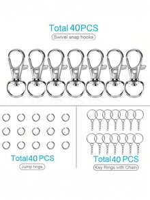 [Iron Material Keychain Making] 20_40_60_10 Keychain Making Kit, Zinc Alloy And Iron Material, With Rotating Hook - Keychain + Key Ring + Jump Ring - View 10