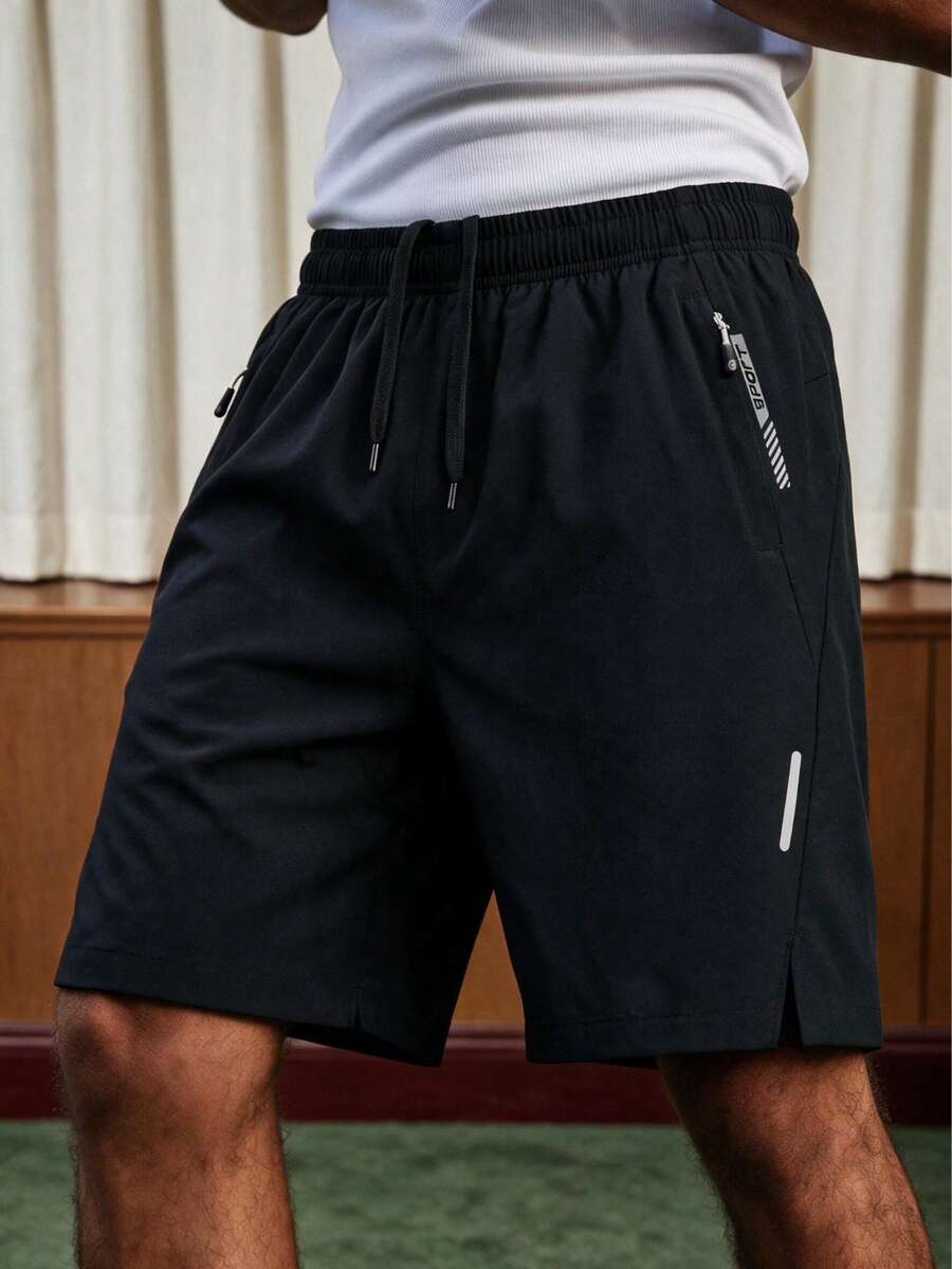 Men's Casual Solid Color Drawstring Beach Shorts, Breathable Streetwear Sporty Daily Commute - Black - View 1