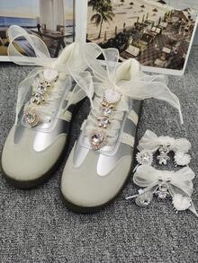 8PCS/Set Dekorasi Tali Sepatu Emas Perak ABS Kelinci Hiasan Tali Sepatu Hati Berlian Imitasi untuk Wanita Sepatu Kets Sepatu Bot Gesper Dekorasi Aksesoris Klip Sepatu DIY - MultiWarna - View 3