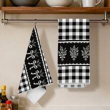 2pcs Kitchen Towels, Plaid Bow & Floral Design Microfiber Kitchen Towels, 40*60cm/15.7*23.6in Towels, Single-Sided Print, Dish Cloths For Kitchen, Suitable For Restaurant, Meat Room, Bathroom Decor, Holiday Gift - Multicolor - View 9