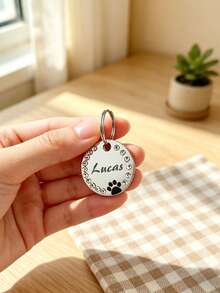 Personalized Diamond-Studded Paw Print Dog Tag, Round Pendant Engraved With Your Pet's Name, Set With Synthetic Diamonds, Suitable For Cat/Dog Collars, Prevents Pets From Getting Lost, Pet ID Tag, Pet Identification Tag - Multicolor - View 5