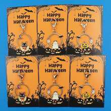 3pcs/6pcs Mixed Halloween Enamel Keychain Charms, Ghost Pumpkin Black Cat Pendant, Happy Halloween Greeting Card, Lobster Clasp Holiday Gift - Multicolor - View 1