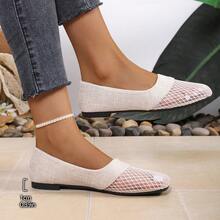 New Women's Flat Square Toe Mesh Slip-On Shoes, Casual Mesh Patchwork Comfortable Breathable Slouchy Shoes For Home, Outdoor, Office, Summer - White - View 5
