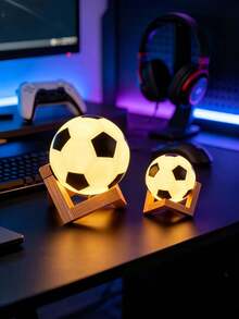 1pc Soccer Ball LED Night Light,Football Shape Warm Table Lamp 14*12.3/8*7.3cm For Kids Bedroom Desk Decor,Creative Sport Theme Birthday Holiday Gift - Yellow - View 5