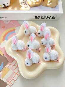 10pcs White & Pink Rabbit Hair Clips, Cute Small Hair Accessories For Daily Wear - Multicolor - View 6