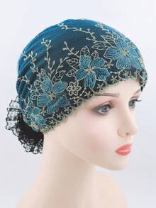 1pc Women's Spring/Summer Elegant Fashion Lace Mesh Gold Thread Embroidered Floral Patchwork Adjustable Size Decorative Hair Wrap Headscarf Hat Hair Cap Breathable Versatile For Outdoor Travel, Party, Shopping - Multicolor - View 16
