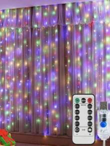 3*3m Remote Control USB Powered LED Curtain String Lights, Also Available In 8-Function Solar Version, Infrared Remote Control For Long-Distance Lighting Mode Control, USB Powered Compatible With Multiple Power Devices, Hanging Curtain Light Strip Layout With Staggered Arrangement, Rich Dynamic Lighting Effects With Free Switching, Delicate Light Brightness Layers For Immersive Atmosphere - USB Curtain Lights - View 3