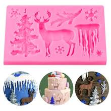 3D Christmas Cake Chocolate Mold Tree & Snowman Shaped Silicone Fondant Baking Mold (Pink) - Multicolor - View 4