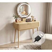 80 X 40 X 133 Cm Dressing Table / With LED Light Vanity / 1 Large Capacity Drawer / Easy To Assemble / Modern Design / Suitable For Bedroom, Small Room / Oak (Without Chairs) - Oak Color - View 11