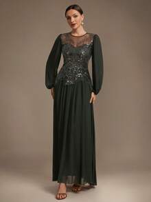 EVERPRETTY Autumn Luxury Elegant Heavy Beaded Embroidery Long Sleeve Formal Evening Gown Suitable For Evening Party Formal Occasions Anniversary - Olive Green - View 7