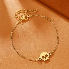 1pc Halloween Jewelry Set, Gold Plated Skull Ghost Bracelet & Pumpkin Pendant Necklace, Spooky Theme Party Women Fashion Accessory Set - Multicolor - View 3