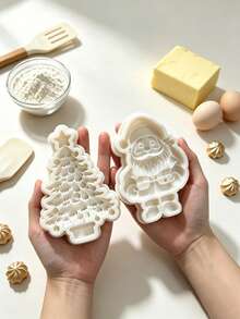 Christmas Snowman Tree Silicone Mold 2-Pcs, Candy Mold Fondant Mold Cake Decorating Tool Baking Tray, Easy-Release DIY Mold For Fondant Baking Clay Crafts, Reusable Kitchen Baking Supplies - Beige - View 5