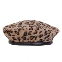 1pc Men's Plush Leopard Print Beret Military Hat, Adjustable Sun Protection Casual Cap For Outdoor, Suitable For Autumn/Winter - Multicolor - View 7